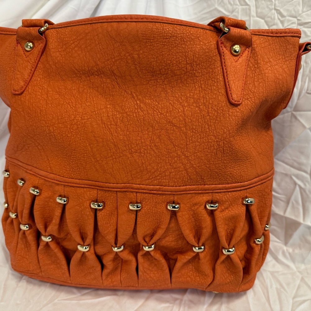 Elegant Orange Studded Shoulder Bag